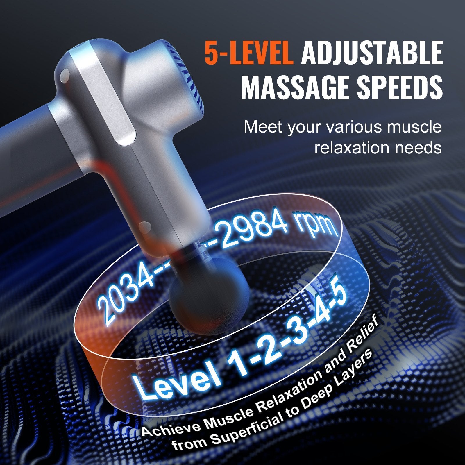 Electric Massage Gun For Pain Relief, With 5 Speed Levels & 6 Massage Heads,