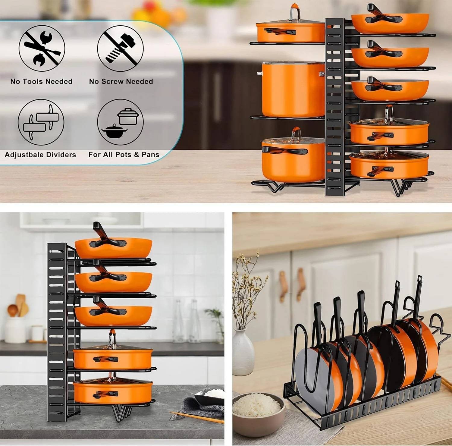 Upgraded 2 Piece Cookware Set Organizer Rack And Dish Drying Rack