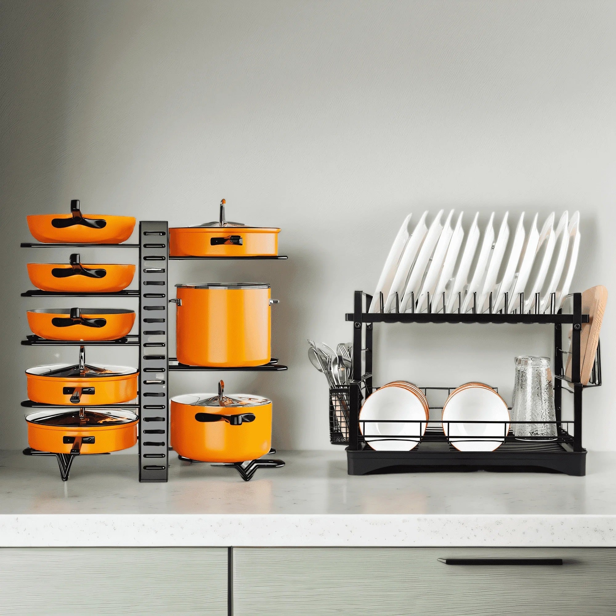 Upgraded 2 Piece Cookware Set Organizer Rack And Dish Drying Rack