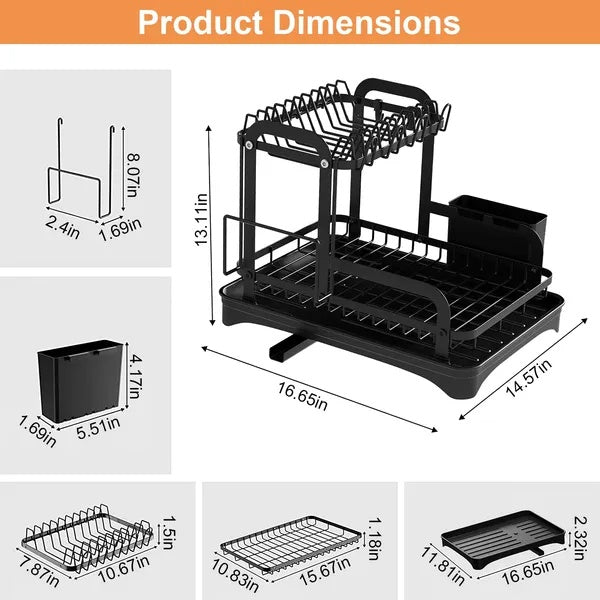 2-Tier Dish Drying Rack For Kitchen Counter Space Saving Rustproof Dish Rack